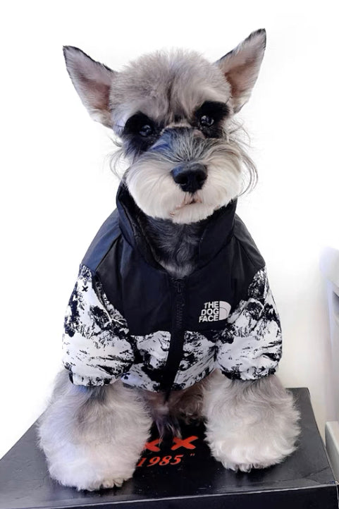 Marble Print Dog Face Puffer Jacket