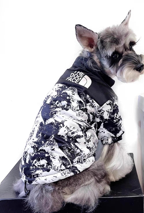 Marble Print Dog Face Puffer Jacket